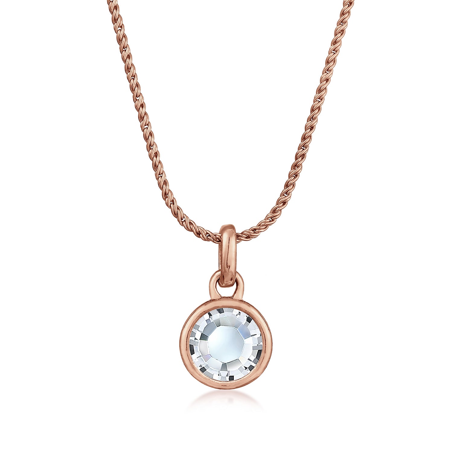 Roségold - Elli | Kordel-Halskette Solitär Anhänger | Mit Kristallen von Swarovski® (Weiß) | 925er Sterling Silber