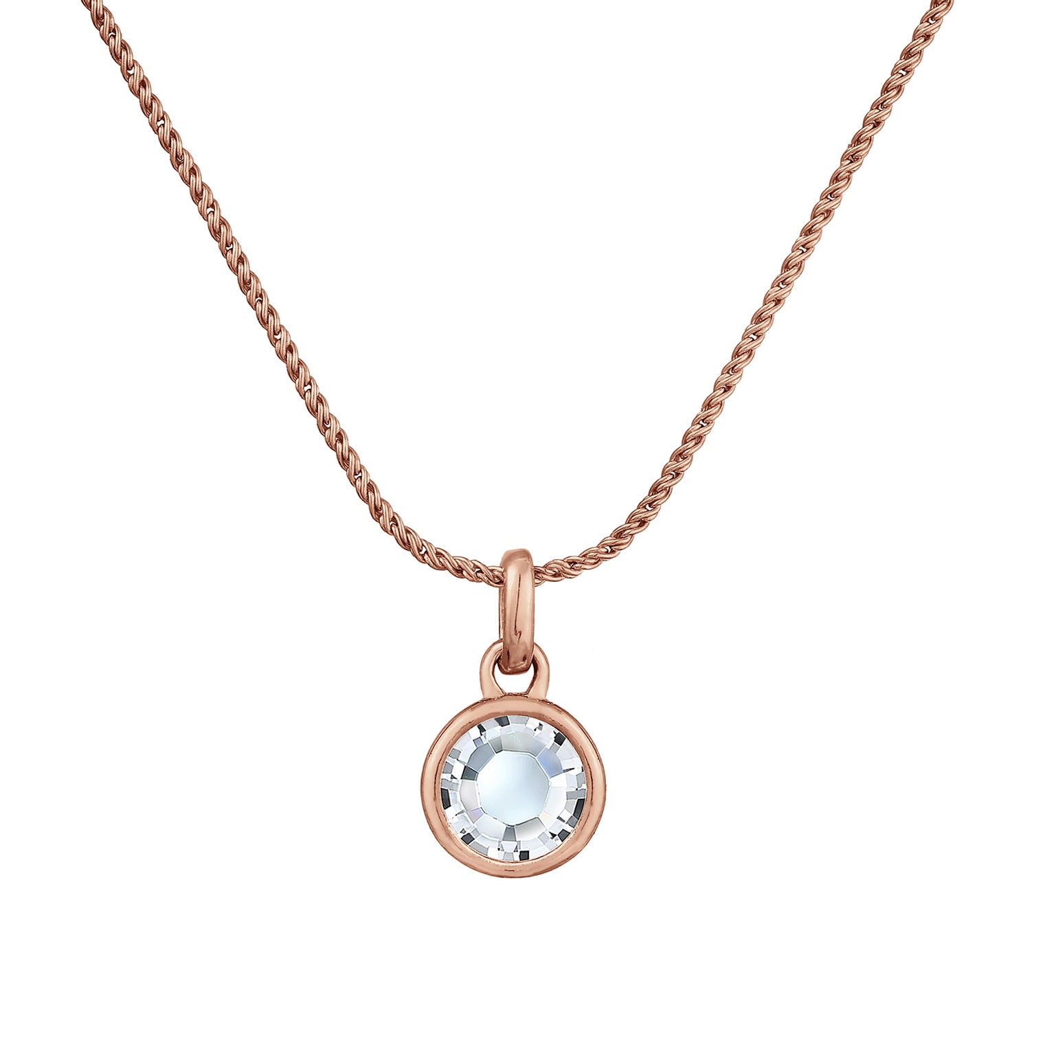 Roségold - Elli | Kordel-Halskette Solitär Anhänger | Mit Kristallen von Swarovski® (Weiß) | 925er Sterling Silber