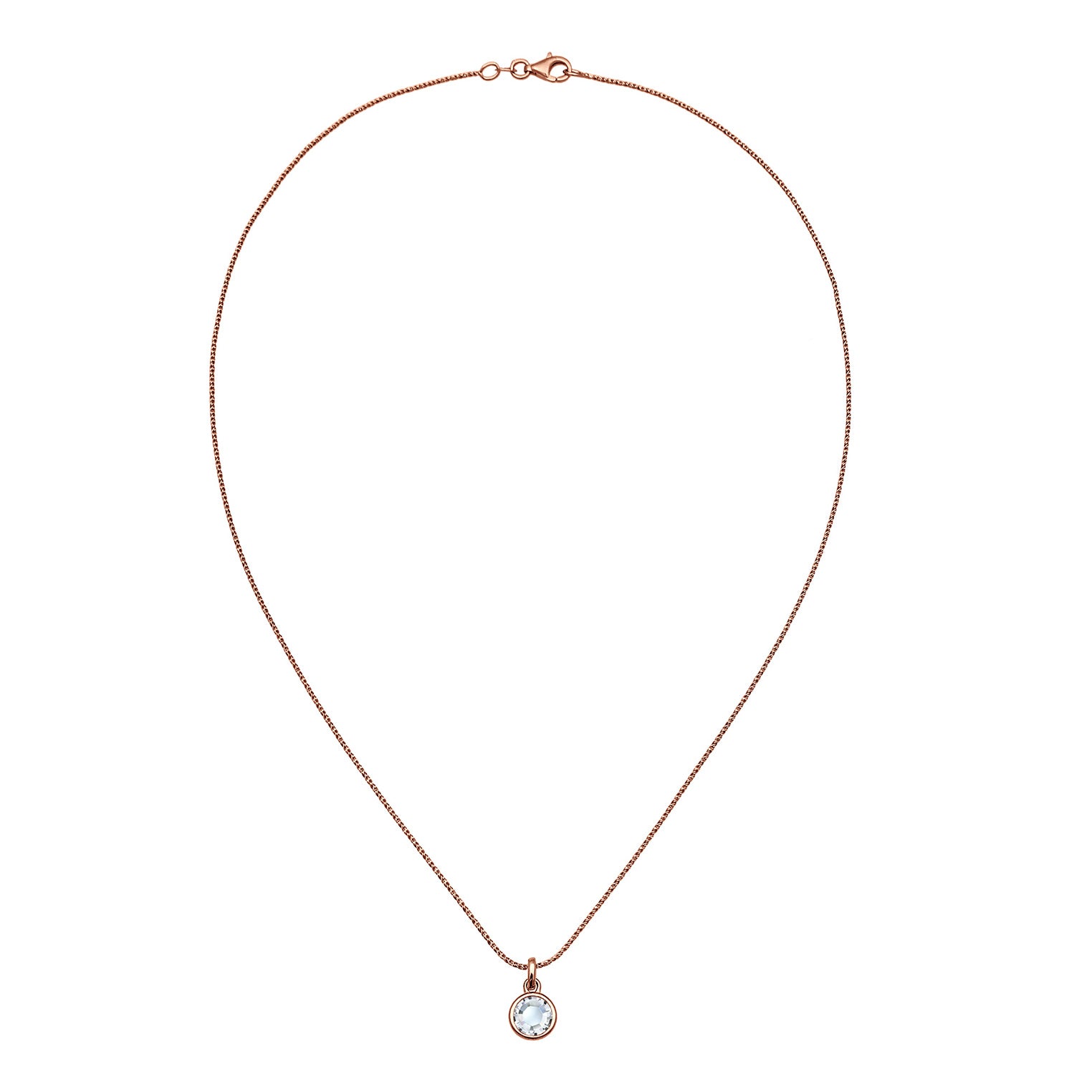 Roségold - Elli | Kordel-Halskette Solitär Anhänger | Mit Kristallen von Swarovski® (Weiß) | 925er Sterling Silber
