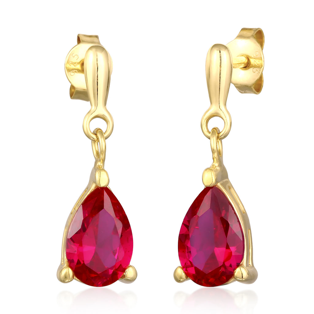 Gold - Elli | Ohrhänger Tropfen | Synth. Rubin (Rot) | 925er Sterling Silber vergoldet