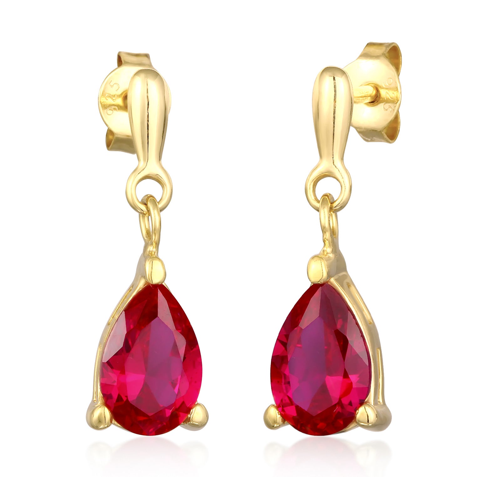 Gold - Elli | Ohrhänger Tropfen | Synth. Rubin (Rot) | 925er Sterling Silber vergoldet
