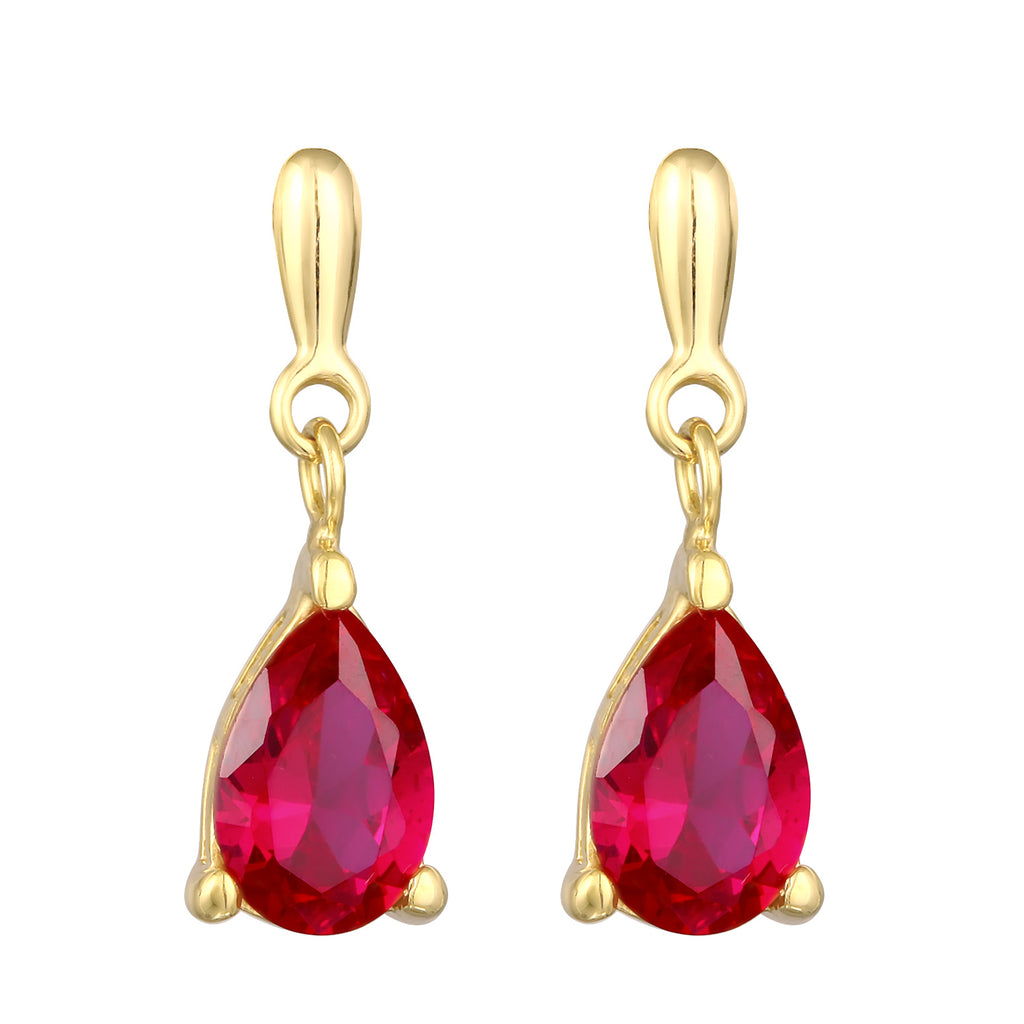 Gold - Elli | Ohrhänger Tropfen | Synth. Rubin (Rot) | 925er Sterling Silber vergoldet