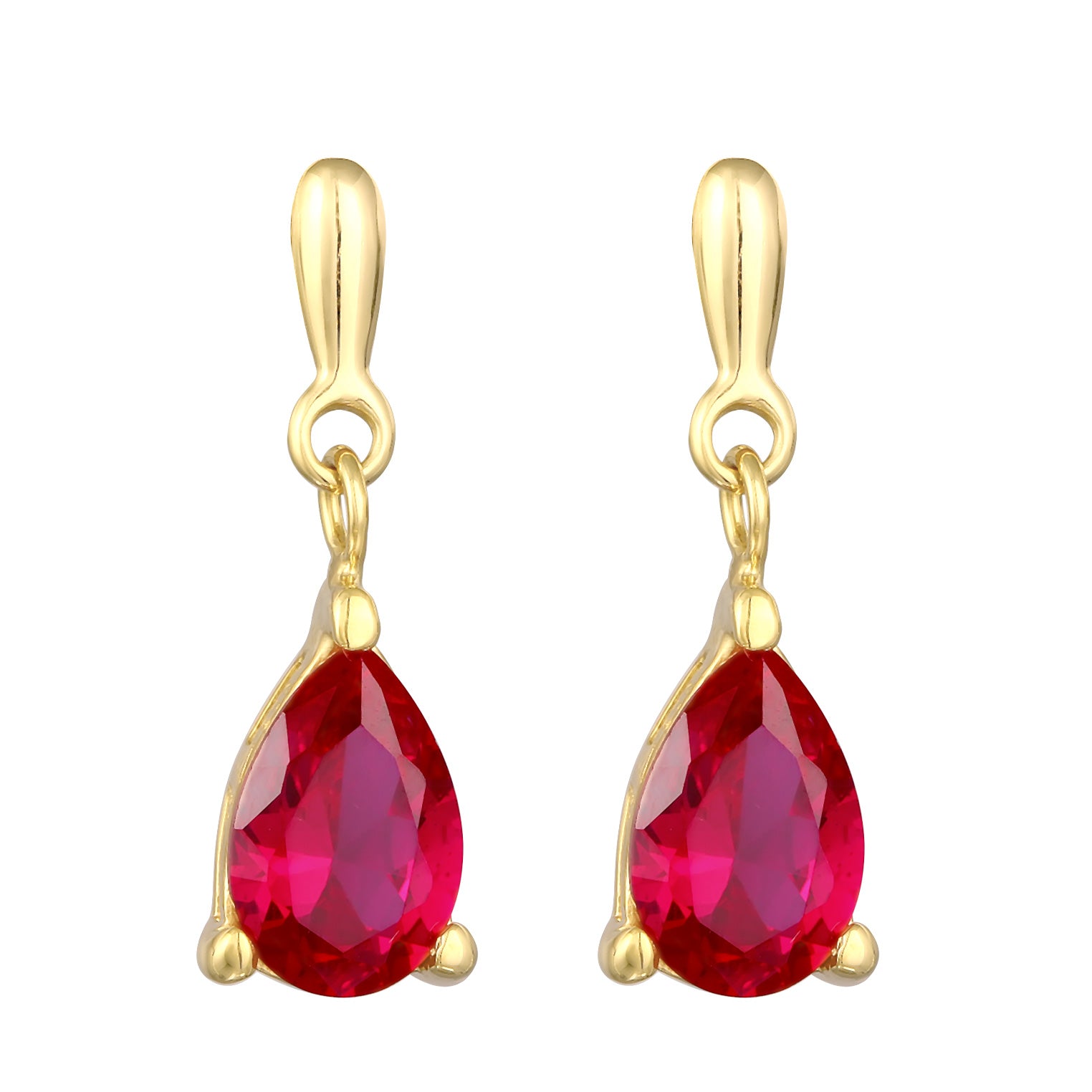 Gold - Elli | Ohrhänger Tropfen | Synth. Rubin (Rot) | 925er Sterling Silber vergoldet