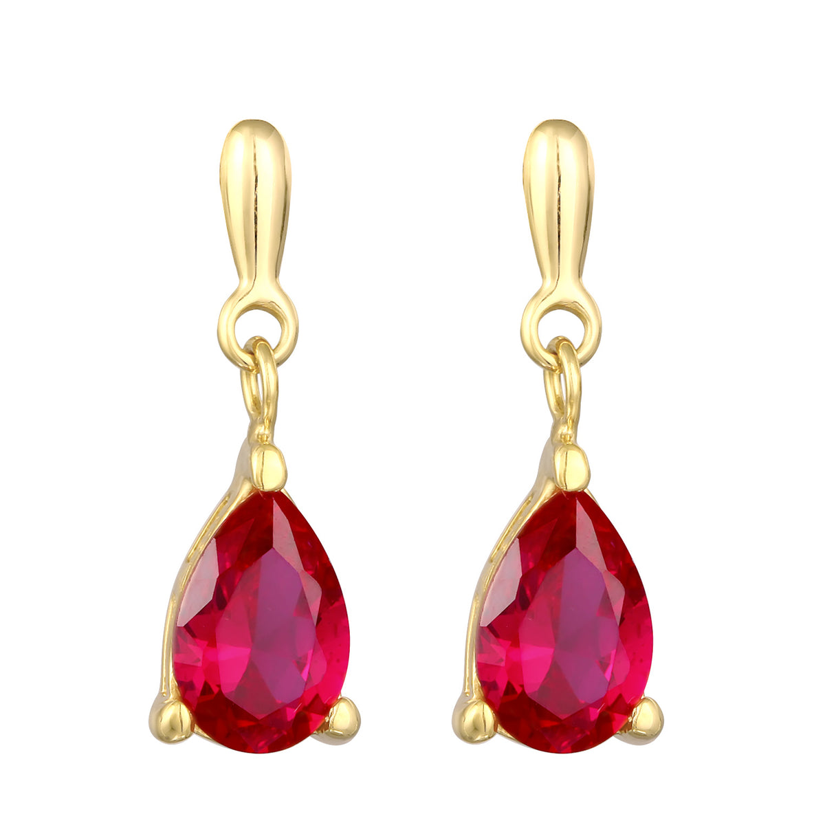 Gold - Elli | Ohrhänger Tropfen | Synth. Rubin (Rot) | 925er Sterling Silber vergoldet