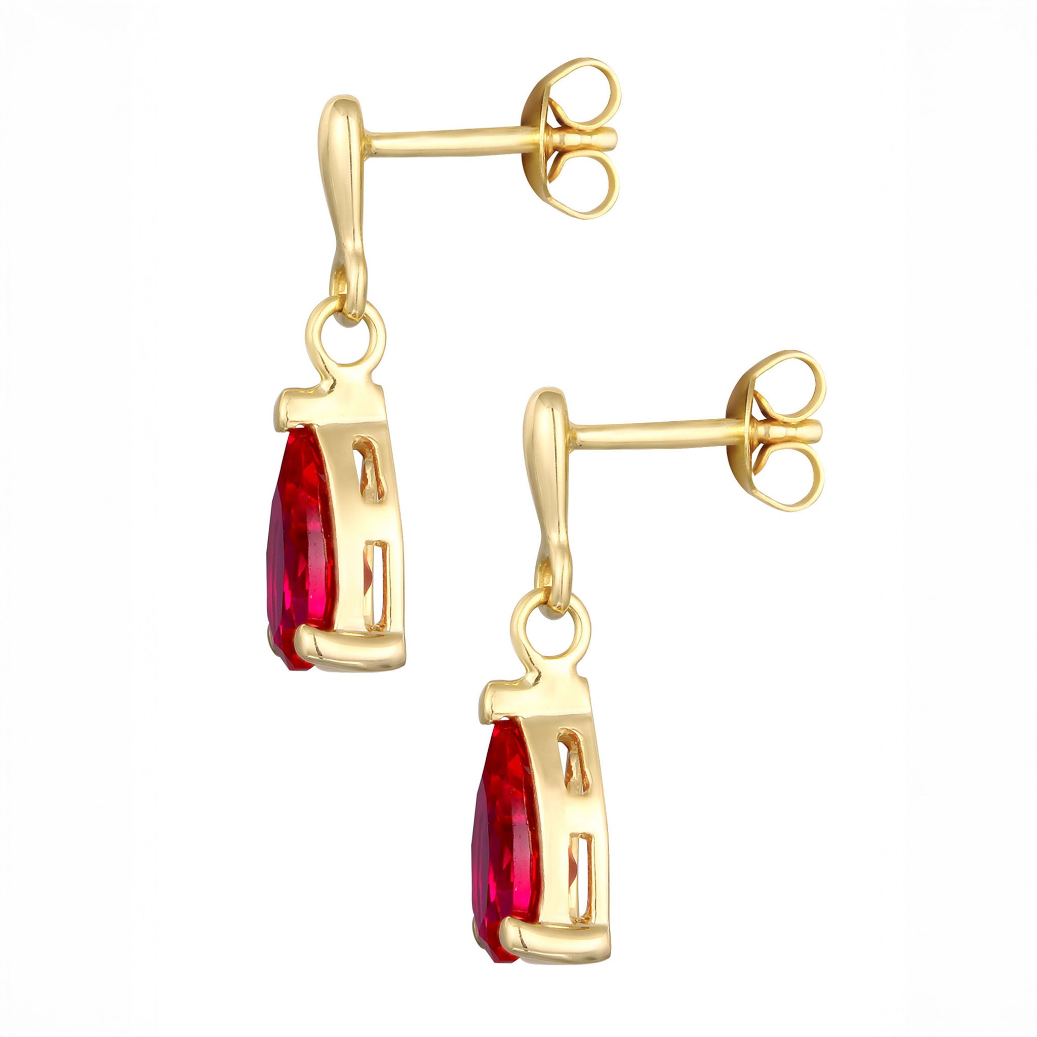 Gold - Elli | Ohrhänger Tropfen | Synth. Rubin (Rot) | 925er Sterling Silber vergoldet
