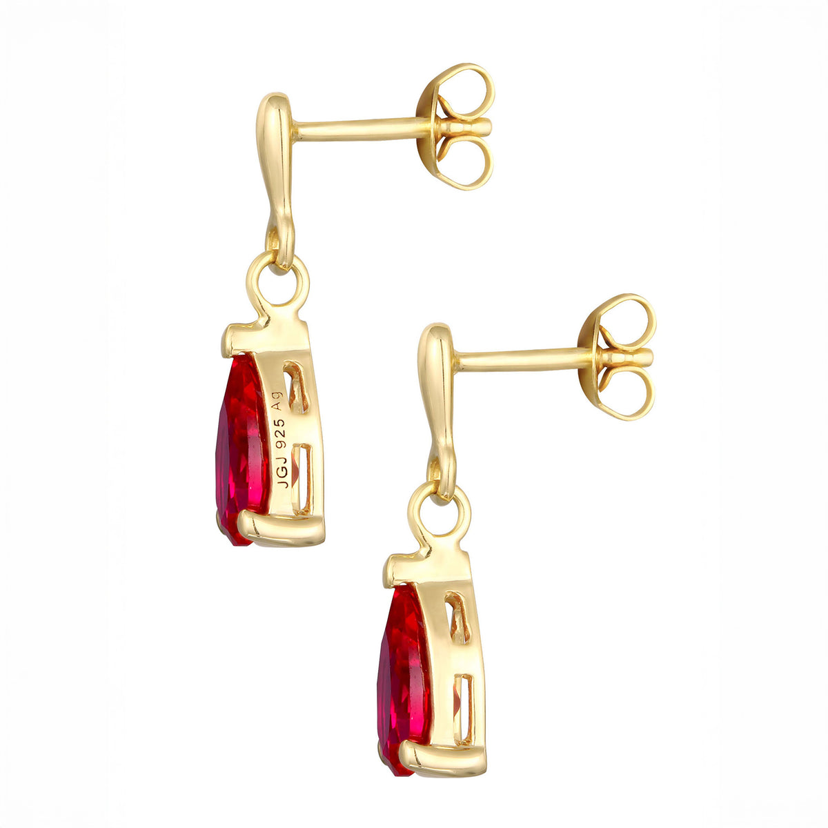Gold - Elli | Ohrhänger Tropfen | Synth. Rubin (Rot) | 925er Sterling Silber vergoldet