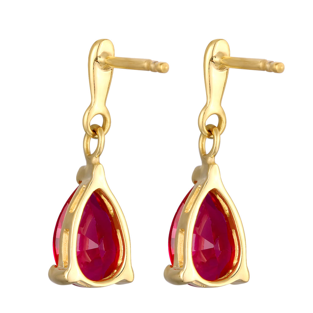 Gold - Elli | Ohrhänger Tropfen | Synth. Rubin (Rot) | 925er Sterling Silber vergoldet