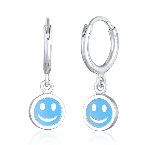 Hellblau - Elli | Creolen Smileing Anhänger | Emaille | 925er Sterling Silber