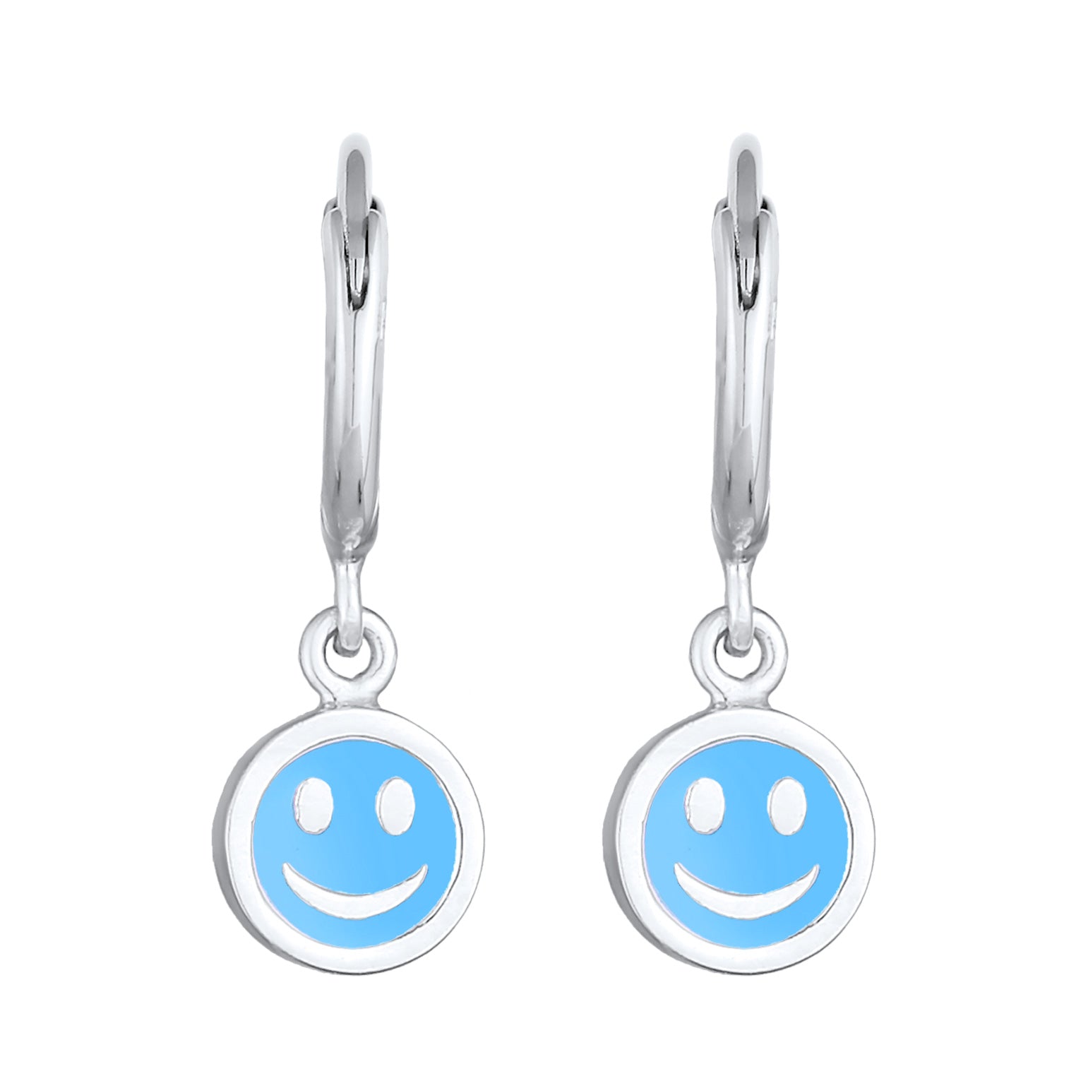 Hellblau - Elli | Creolen Smileing Anhänger | Emaille | 925er Sterling Silber