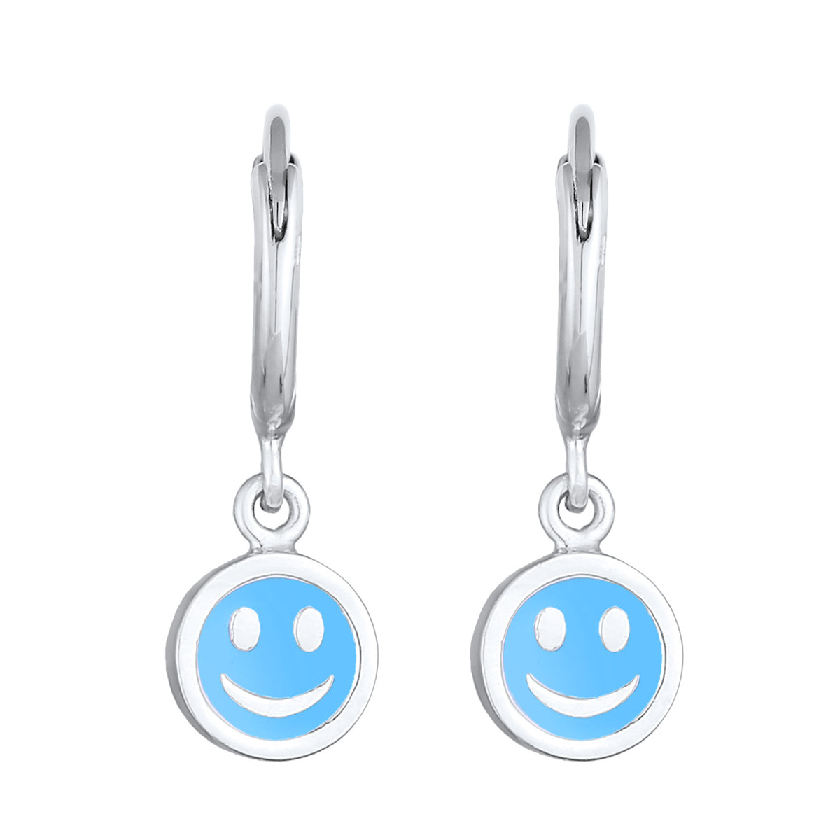 Hellblau - Elli | Creolen Smileing Anhänger | Emaille | 925er Sterling Silber