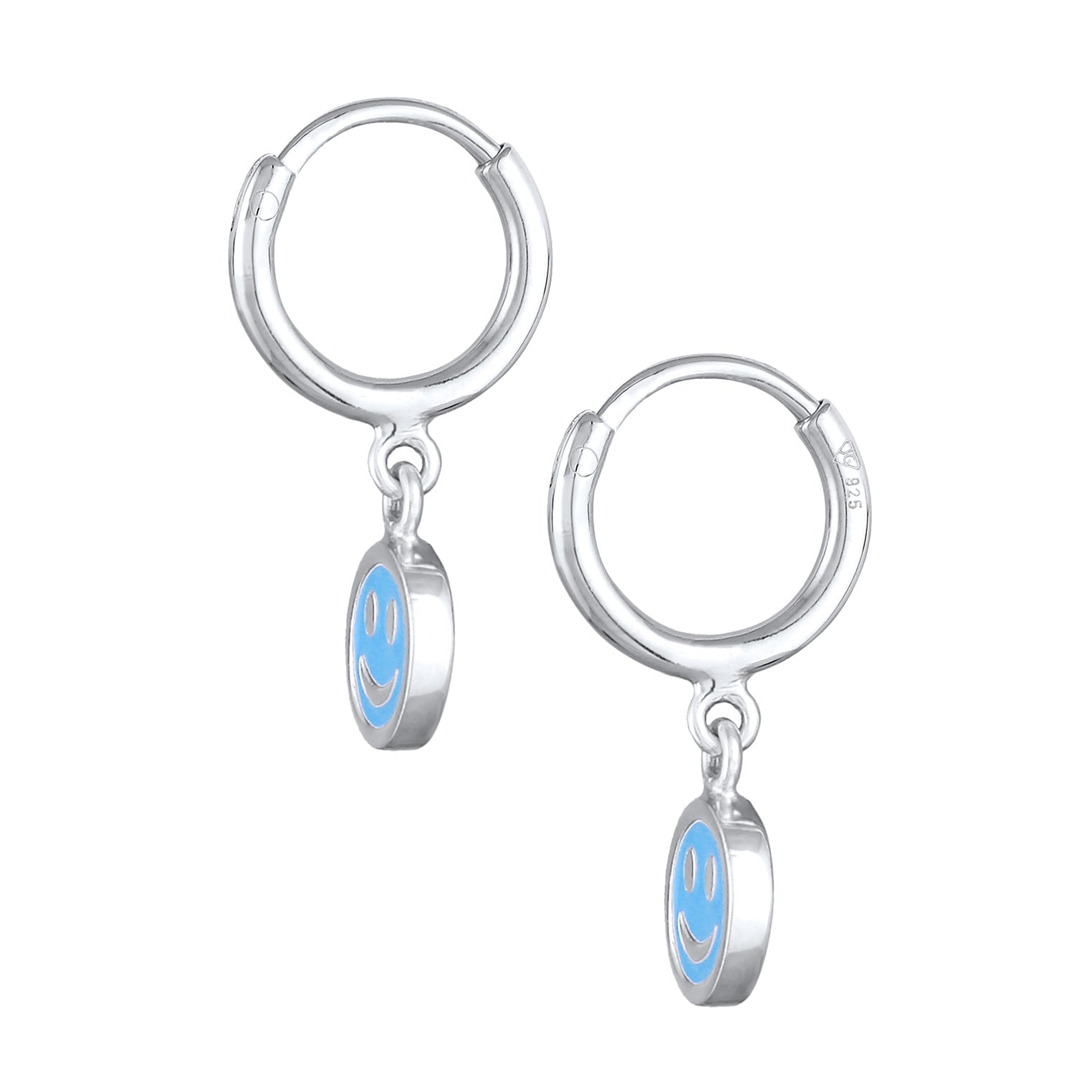 Hellblau - Elli | Creolen Smileing Anhänger | Emaille | 925er Sterling Silber