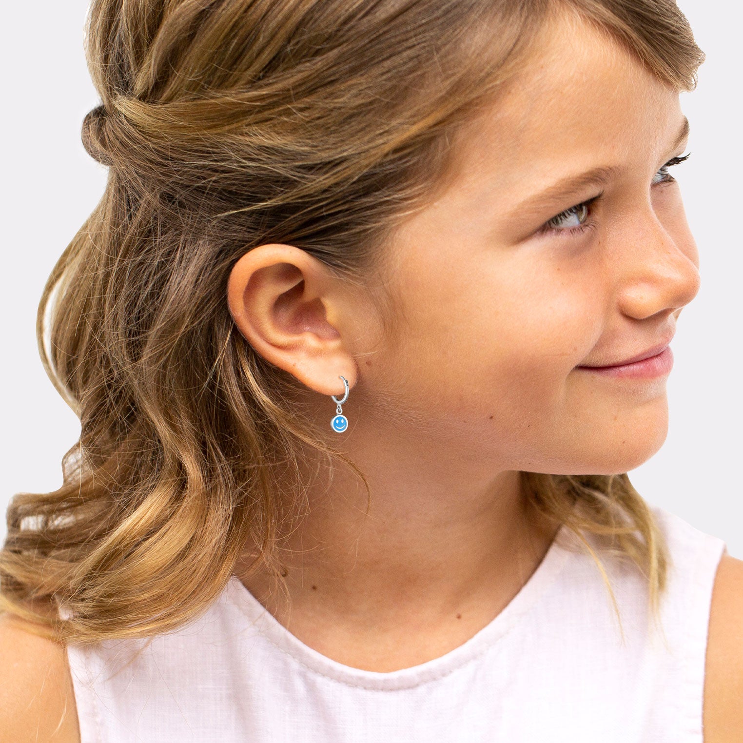 Hellblau - Elli | Creolen Smileing Anhänger | Emaille | 925er Sterling Silber