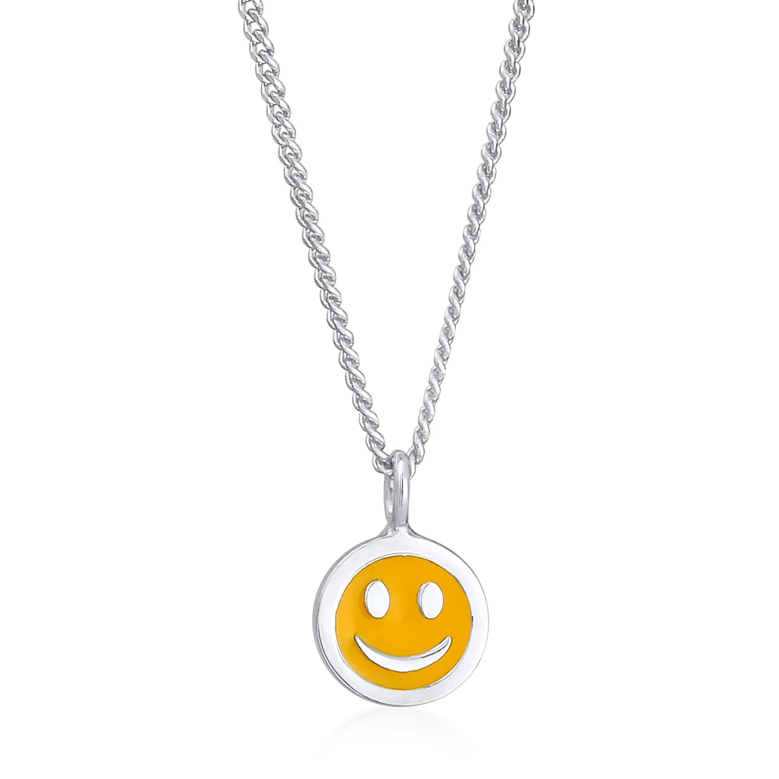 Silber - Elli | Halskette mit Smiling Face Anhänger | Emaille (Orange) | 925er Sterling Silber
