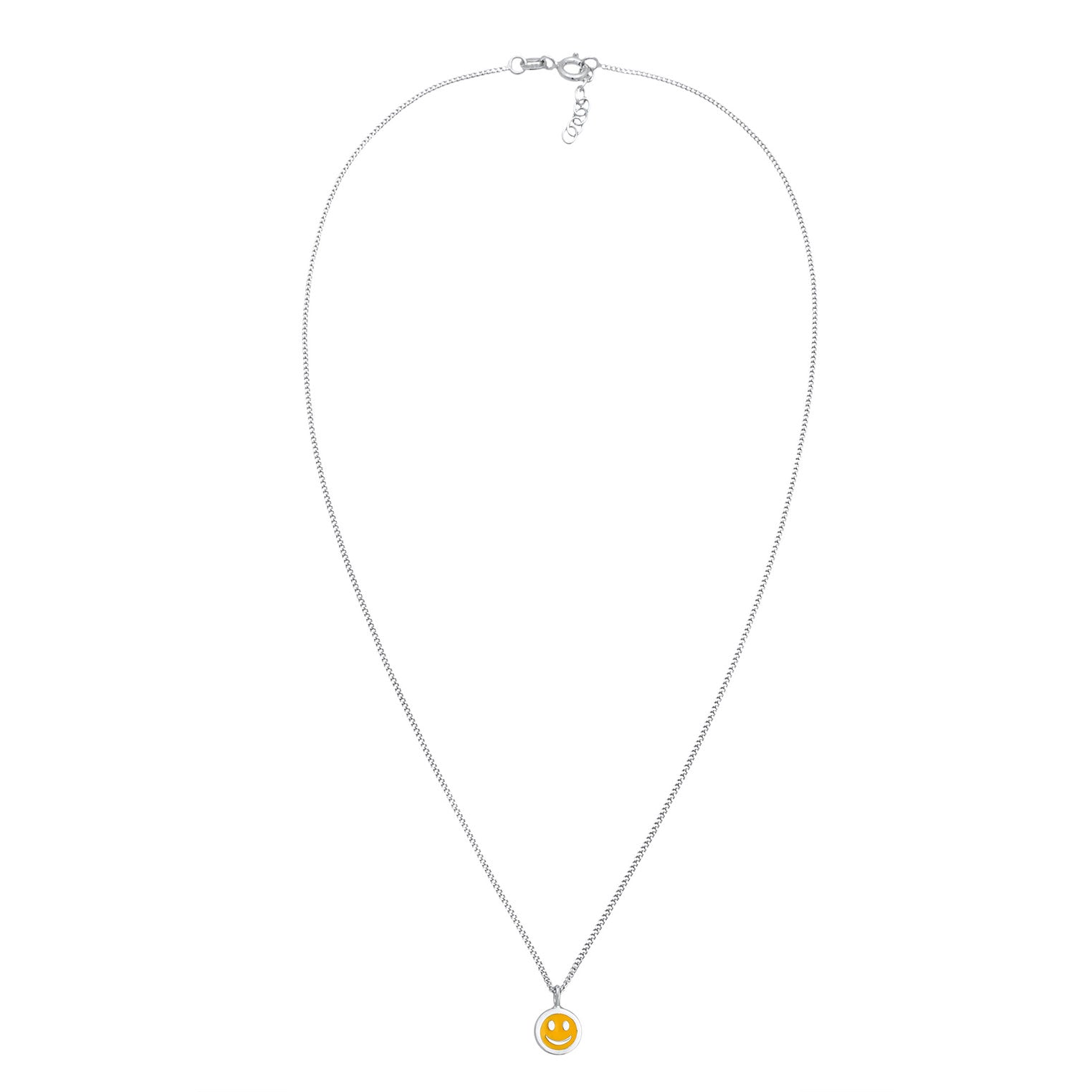 Silber - Elli | Halskette mit Smiling Face Anhänger | Emaille (Orange) | 925er Sterling Silber