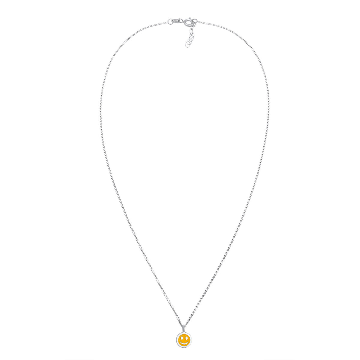 Silber - Elli | Halskette mit Smiling Face Anhänger | Emaille (Orange) | 925er Sterling Silber