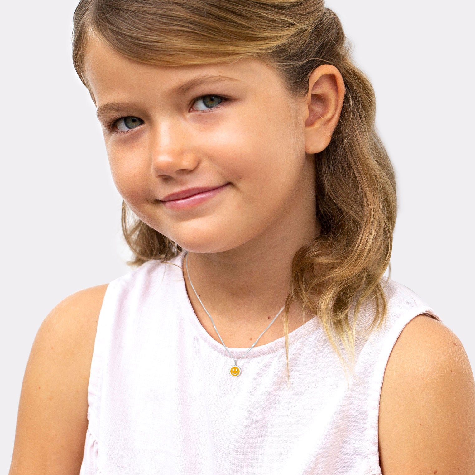 Silber - Elli | Halskette mit Smiling Face Anhänger | Emaille (Orange) | 925er Sterling Silber