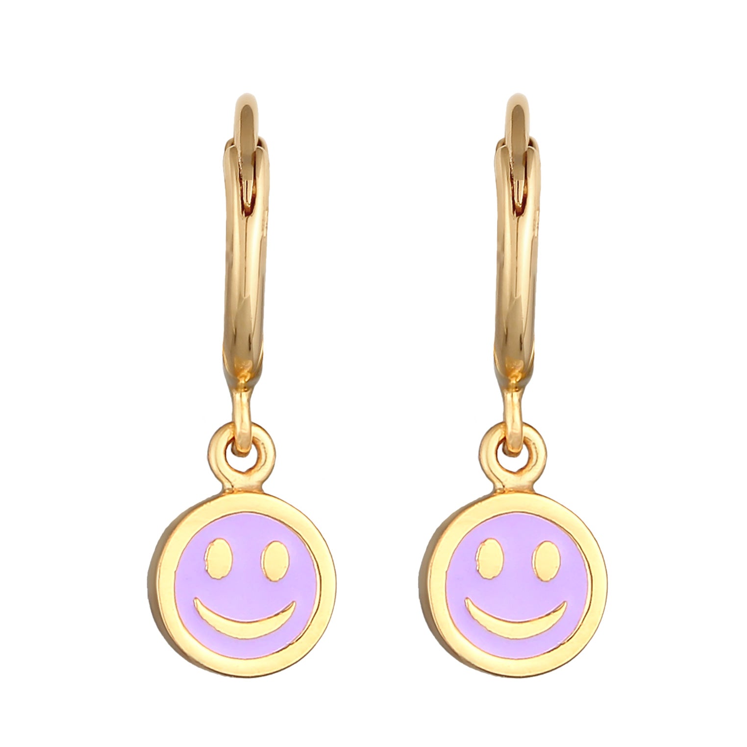 Gold - Elli | Creolen mit Smiling Face Anhänger | Emaille | 925er Sterling Silber