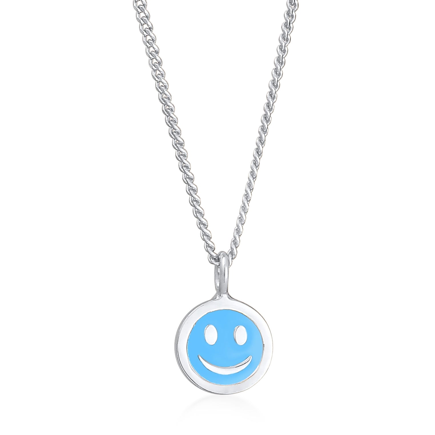 Hellblau - Elli | Halskette mit Smiling Face Anhänger | Emaille | 925er Sterling Silber