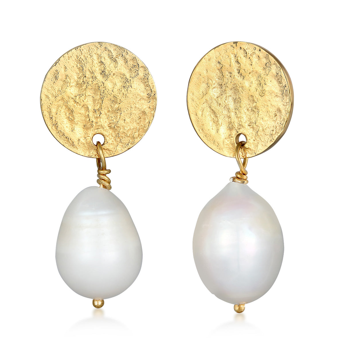 Gold - Elli PREMIUM | Ohrhänger Plättchen Organic | Süßwasserperle | 925er Sterling Silber