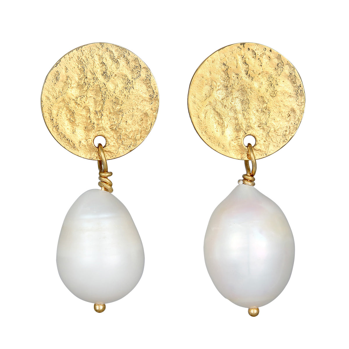 Gold - Elli PREMIUM | Ohrhänger Plättchen Organic | Süßwasserperle | 925er Sterling Silber