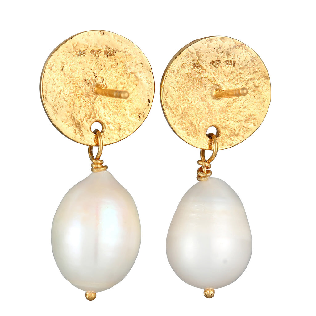 Gold - Elli PREMIUM | Ohrhänger Plättchen Organic | Süßwasserperle | 925er Sterling Silber