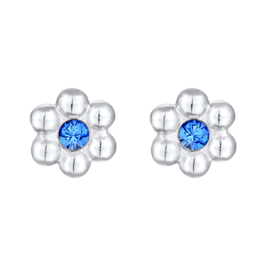 Silber - Elli | Ohrstecker Blume | Kristall (Blau) | 925er Sterling Silber
