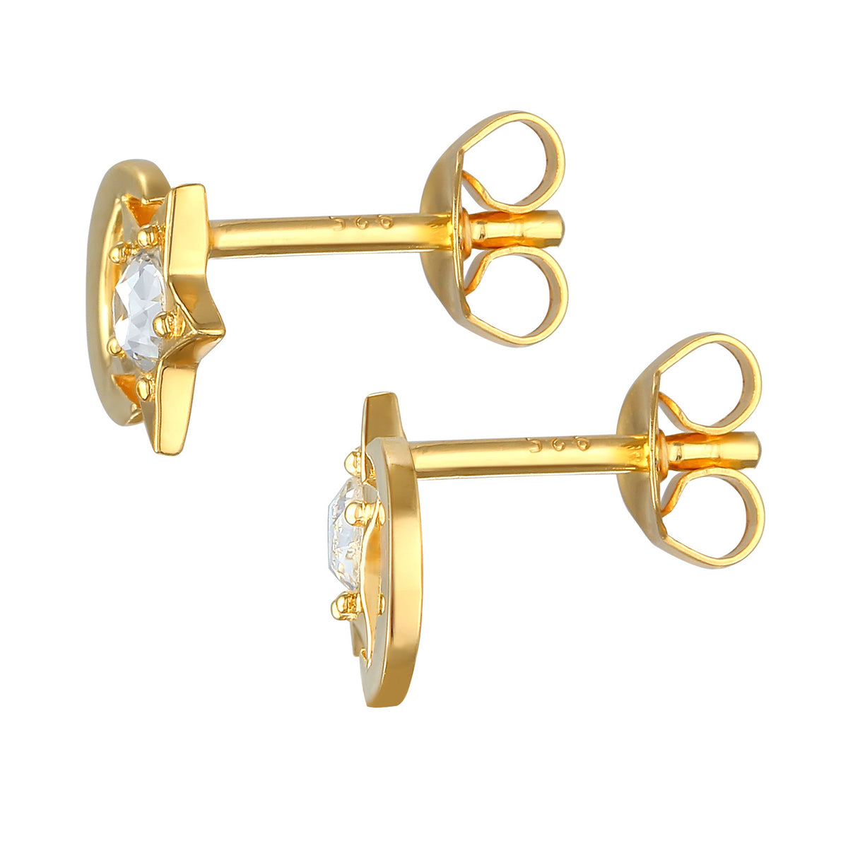 Gold - Elli | Ohrstecker Halbmond Stern | Kristall (weiß) | 925er Sterling Silber