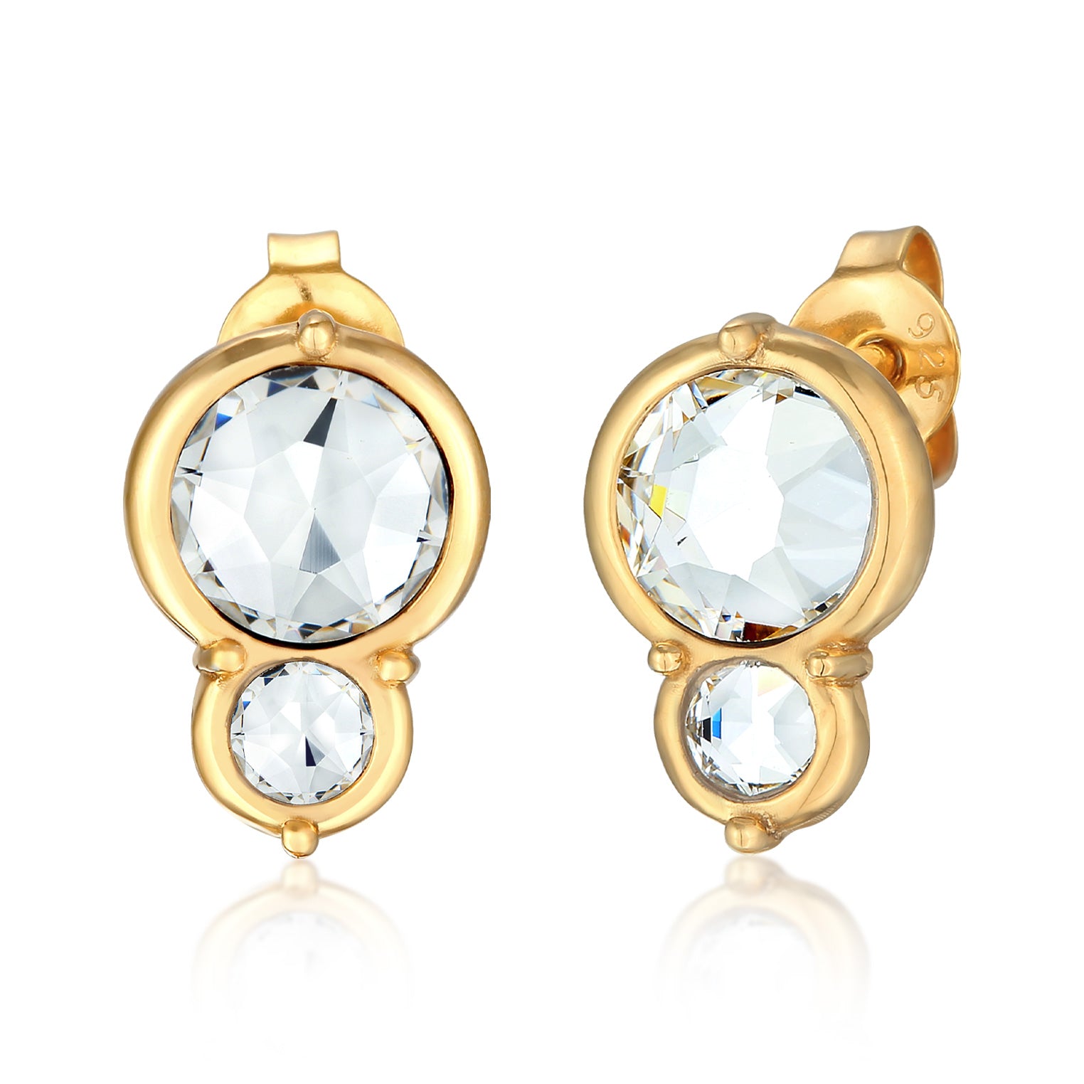 Gold - Elli | Ohrstecker Rund | Mit Kristallen von Swarovski® (Weiß) | 925er Sterling Silber