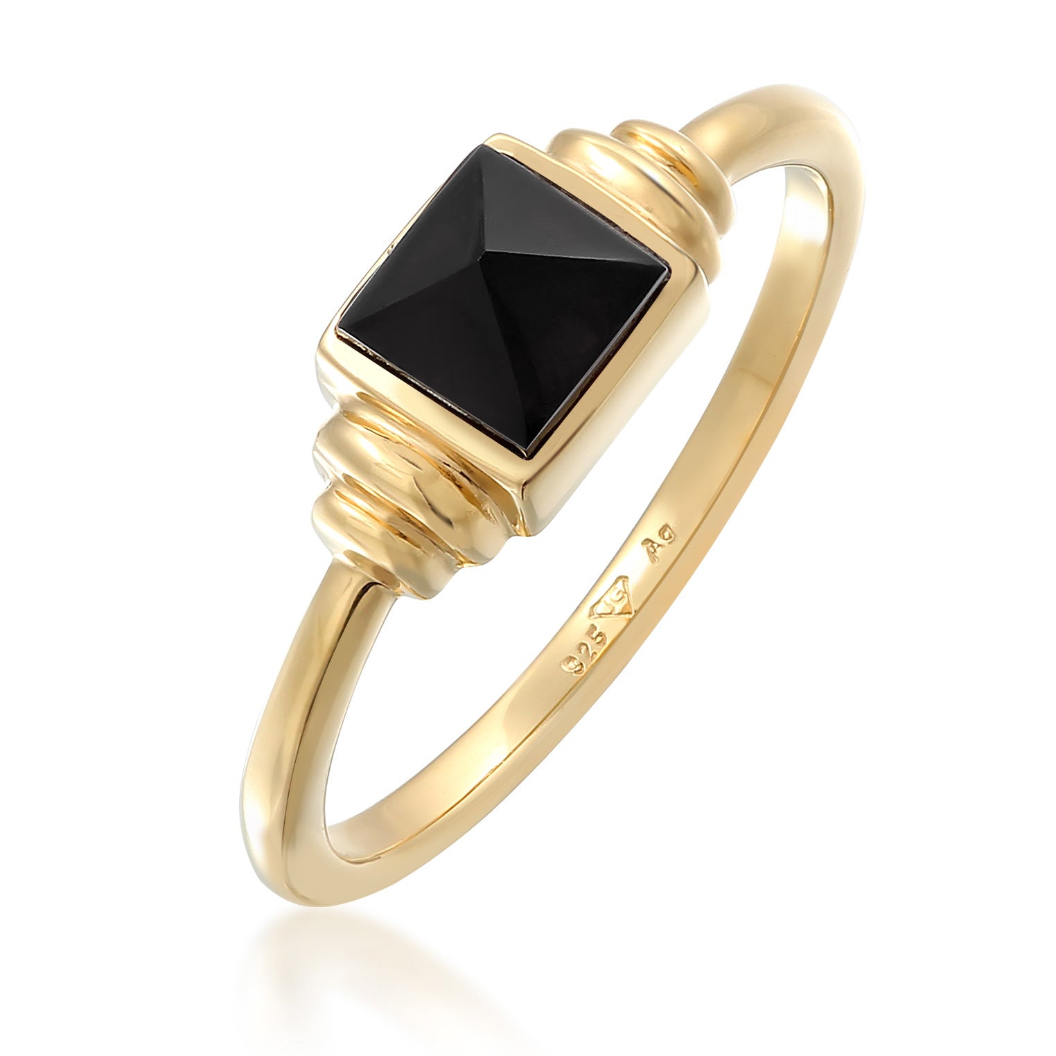 Gold - Elli PREMIUM | Solitär-Ring Quadrat | Onyx (Schwarz) | 925er Sterling Silber