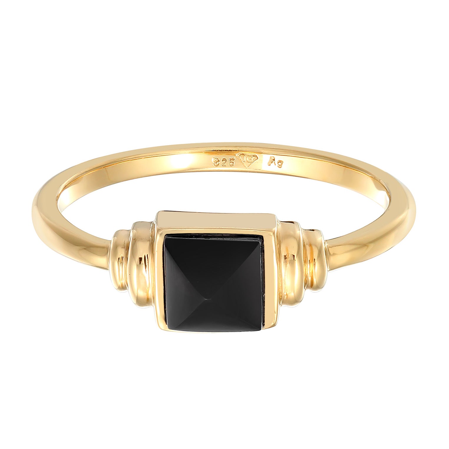 Gold - Elli PREMIUM | Solitär-Ring Quadrat | Onyx (Schwarz) | 925er Sterling Silber