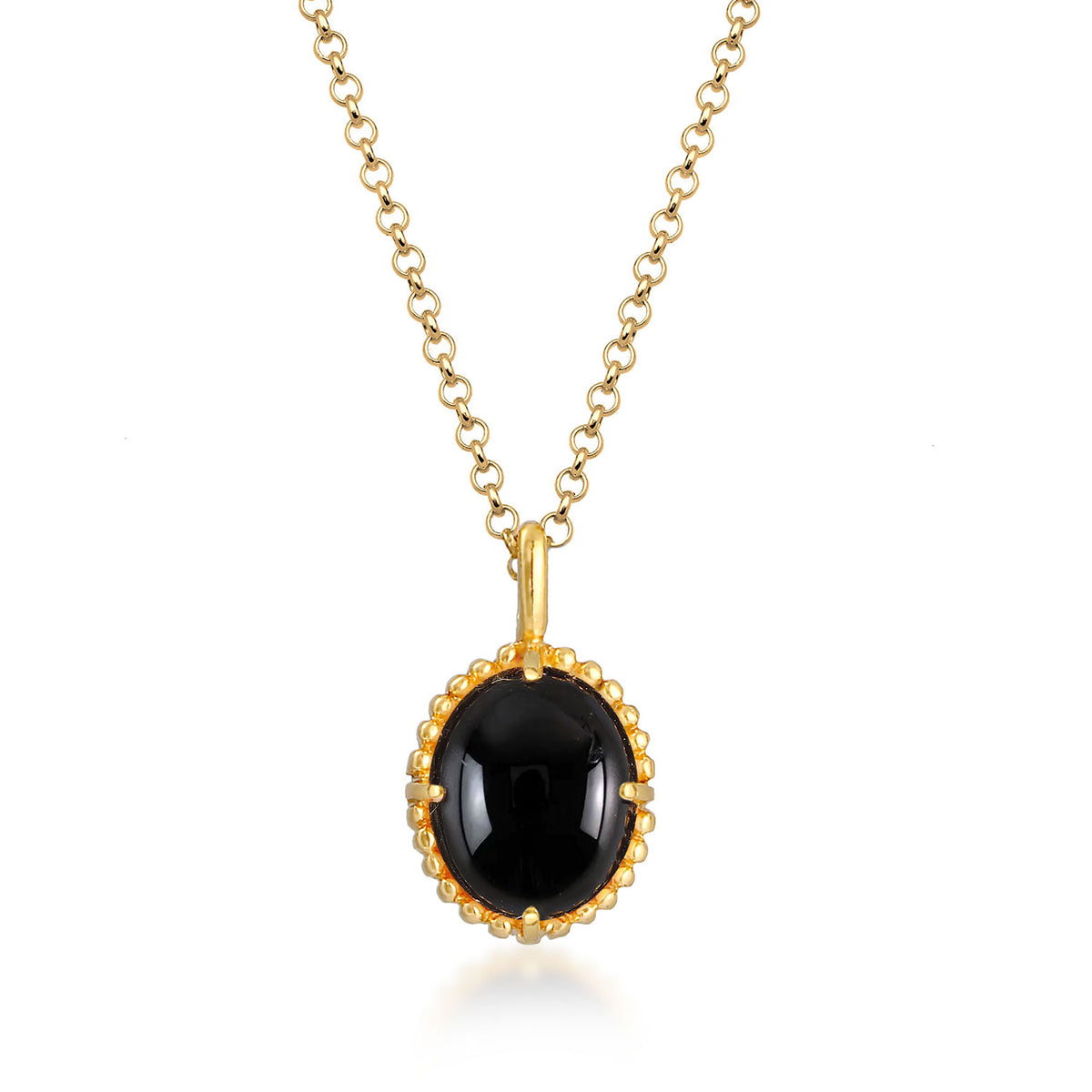 Gold - Elli PREMIUM | Halskette Anhänger Oval | Onyx (Schwarz) | 925 Sterling Silber vergoldet