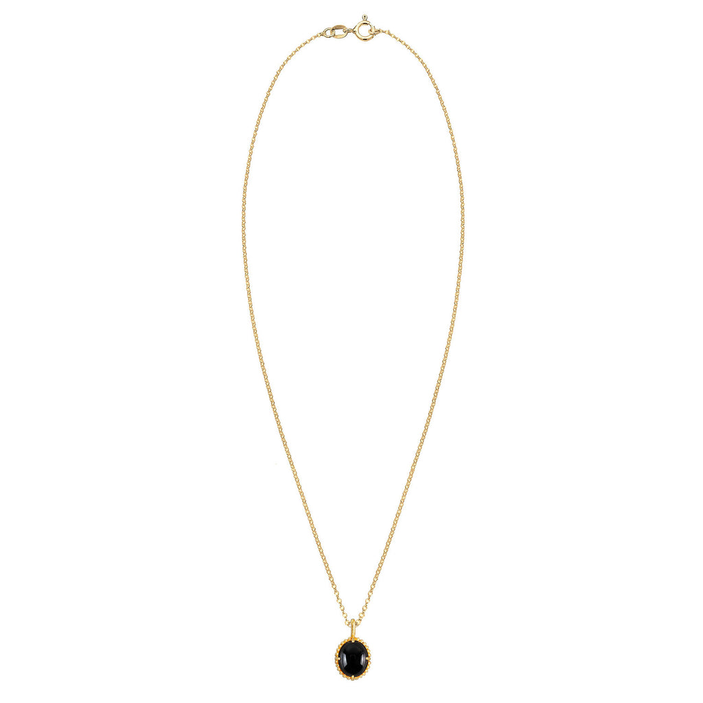 Gold - Elli PREMIUM | Halskette Anhänger Oval | Onyx (Schwarz) | 925 Sterling Silber vergoldet