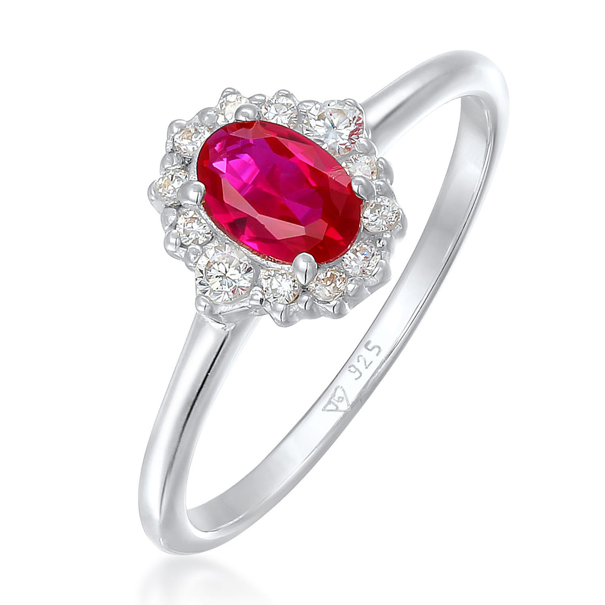 Silber - Elli | Verlobungsring | Synth. Rubin (Rot) | 925er Sterling Silber