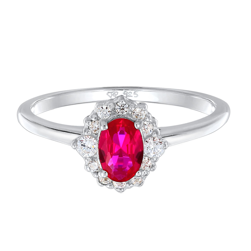 Silber - Elli | Verlobungsring | Synth. Rubin (Rot) | 925er Sterling Silber