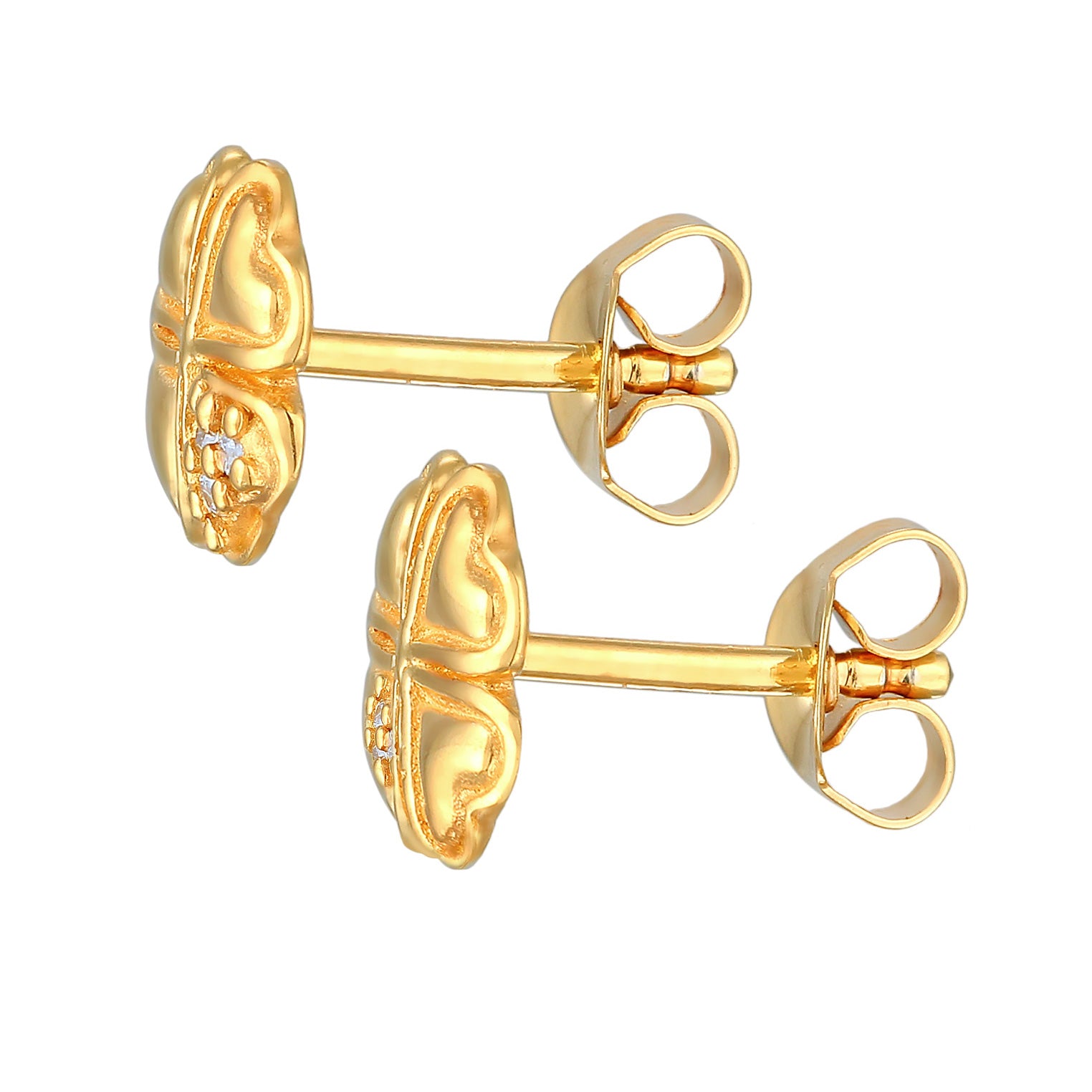 Gold - Elli DIAMONDS | Ohrstecker Kleeblatt | Diamant (Weiß, 0.03 ct.) | 925er Sterling Silber