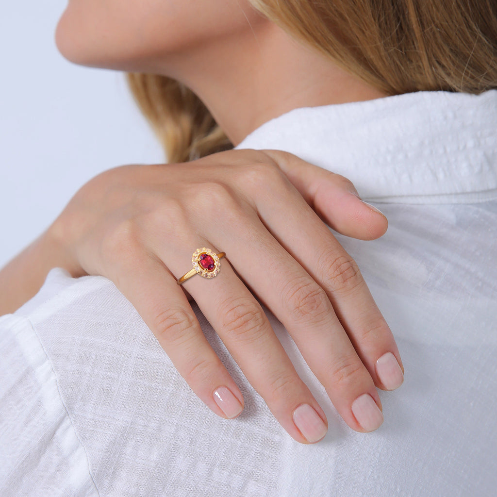 Gold - Elli PREMIUM | Solitär-Ring Klassik | Topas, Granat (Rot) | 585er Gelbgold