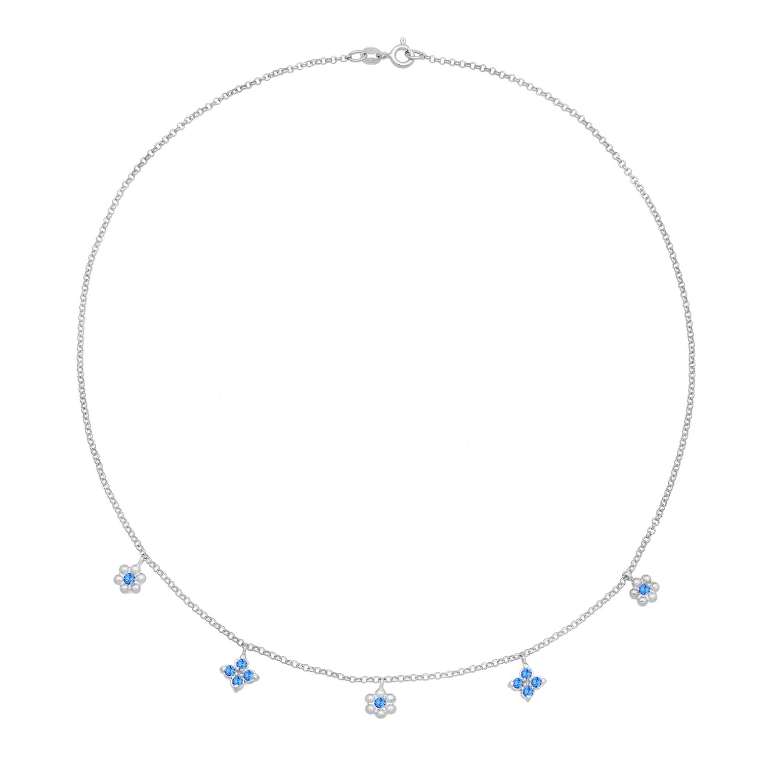 Silber - Elli | Halskette Blumen Anhänger | Kristalle (Blau) | 925er Sterling Silber