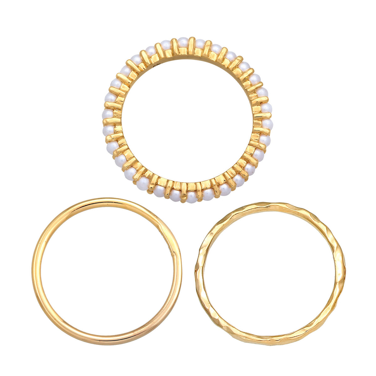 Gold - Elli | Stapelring 3er Set Elegant | Perlen | 925er Sterling Silber vergoldet