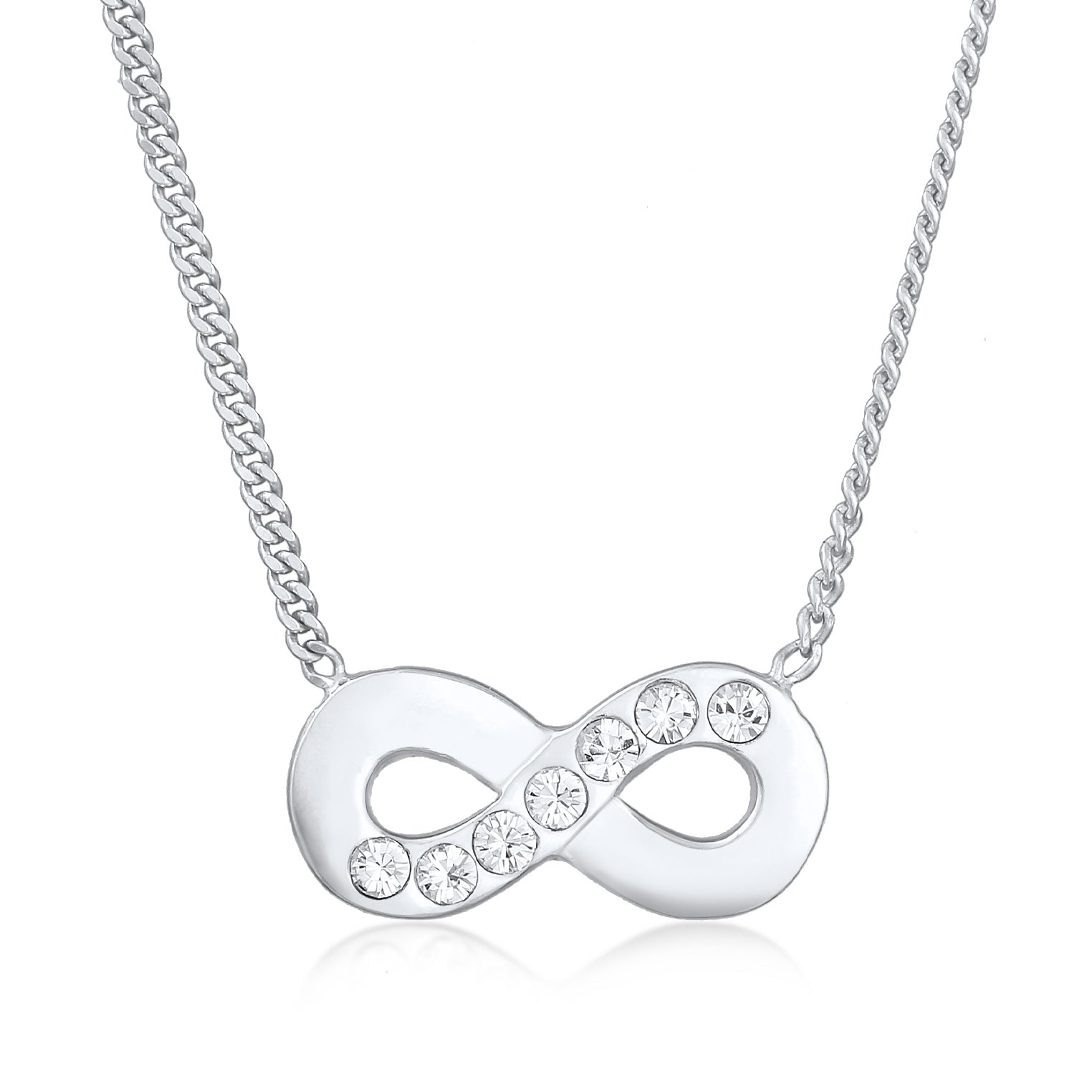Silber - Elli | Halskette Infinity Anhänger | Kristalle (Weiß) | 925er Sterling Silber