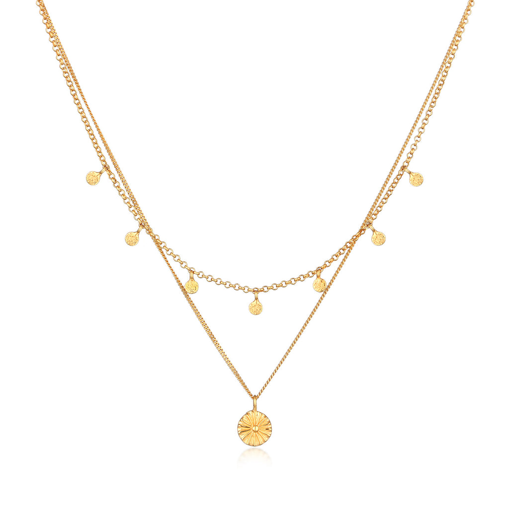 Gold - Elli | Layer-Halskette Plättchen | 925er Sterling Silber vergoldet