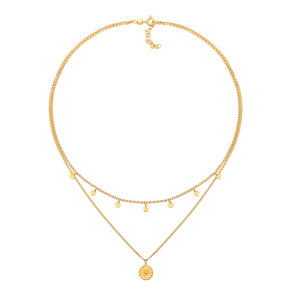 Gold - Elli | Layer-Halskette Plättchen | 925er Sterling Silber vergoldet