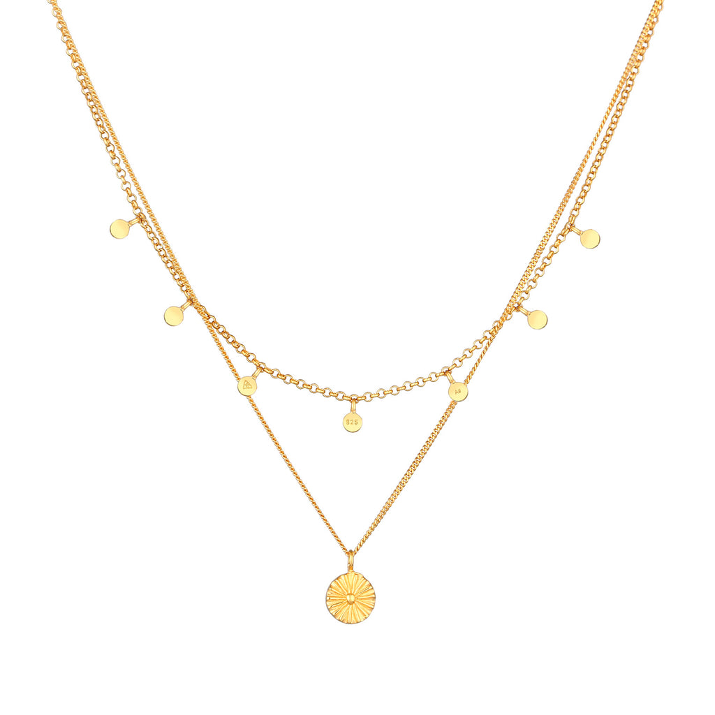 Gold - Elli | Layer-Halskette Plättchen | 925er Sterling Silber vergoldet