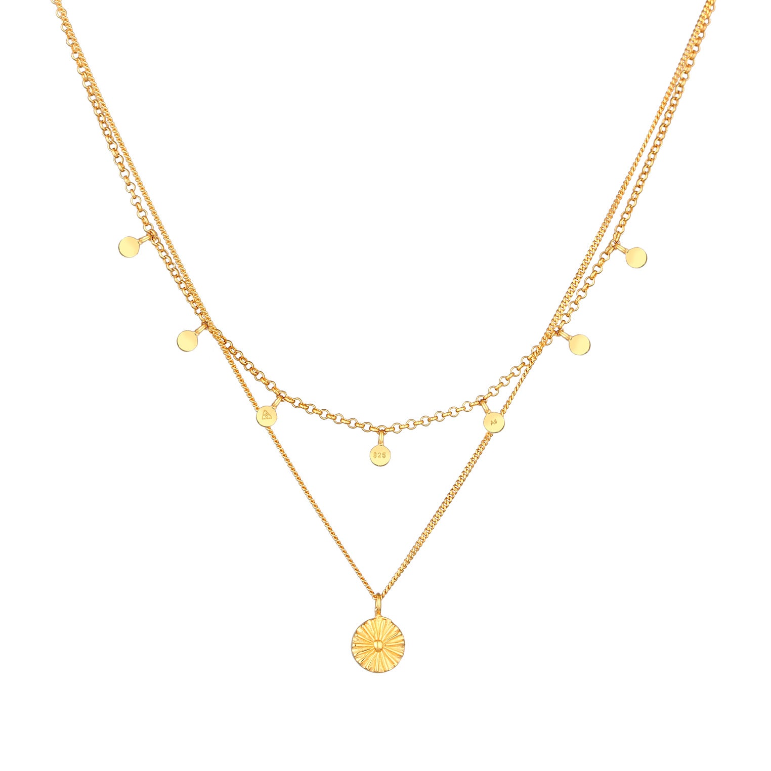 Gold - Elli | Layer-Halskette Plättchen | 925er Sterling Silber vergoldet