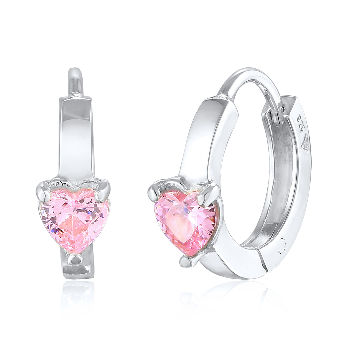 Silber - Elli | Creolen Herz | Zirkonia (Rosa) | 925er Sterling Silber