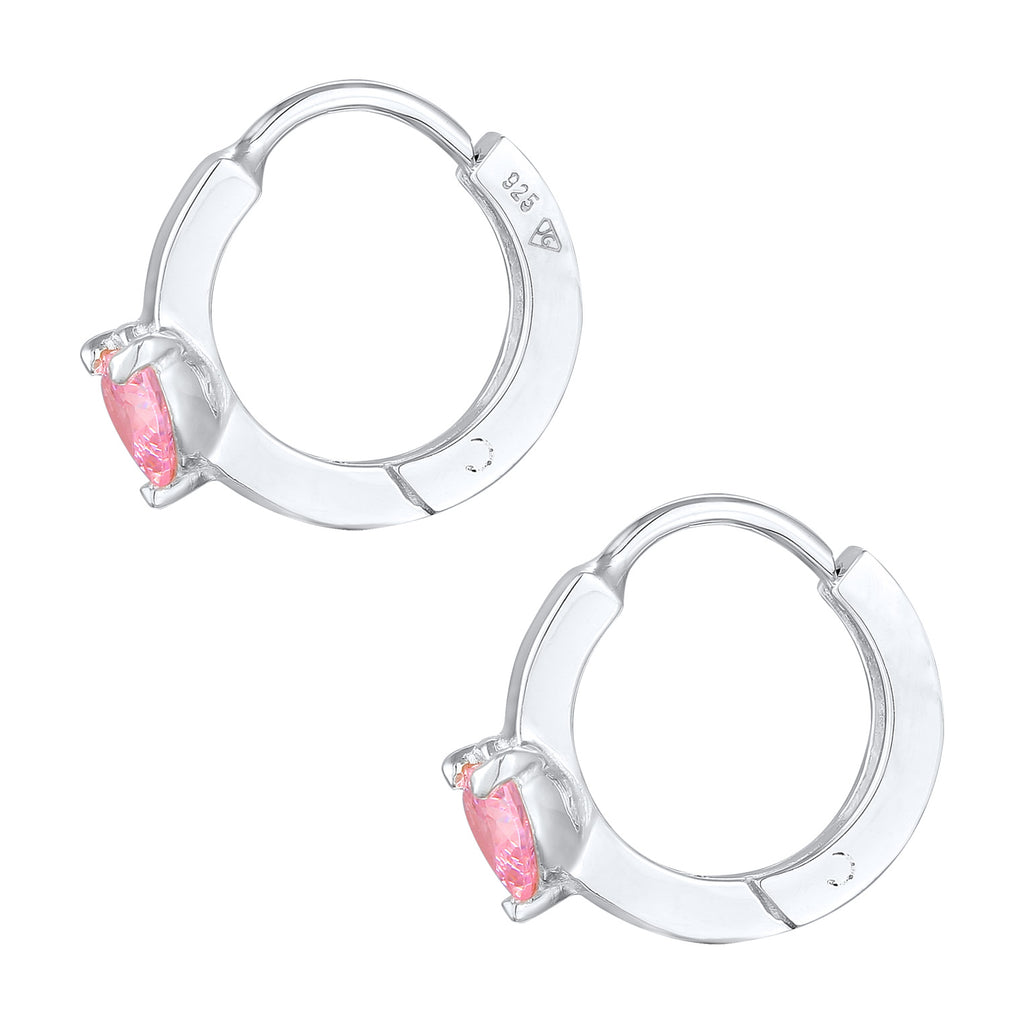 Silber - Elli | Creolen Herz | Zirkonia (Rosa) | 925er Sterling Silber
