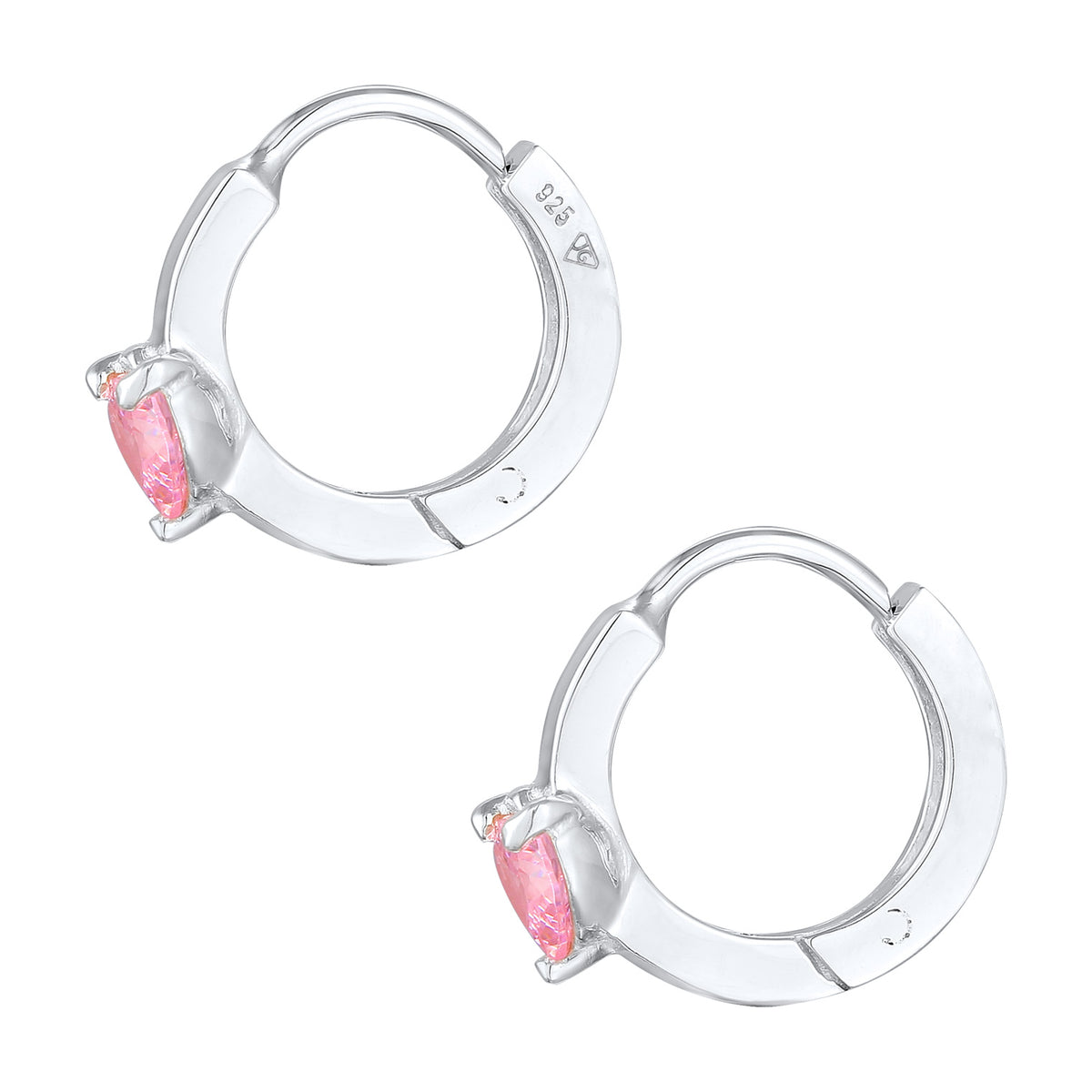Silber - Elli | Creolen Herz | Zirkonia (Rosa) | 925er Sterling Silber