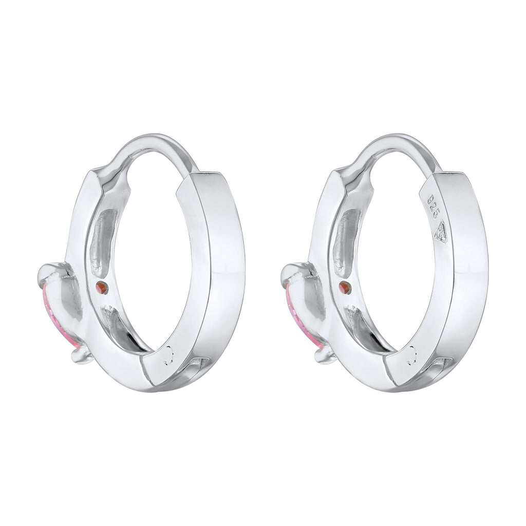 Silber - Elli | Creolen Herz | Zirkonia (Rosa) | 925er Sterling Silber