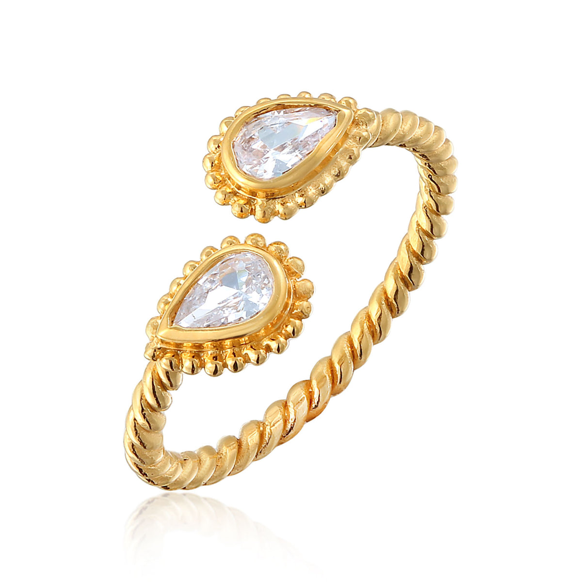 Gold - Elli | Ring Tropfen Gedreht | Zirkonia (Weiß) | 925er Sterling Silber vergoldet