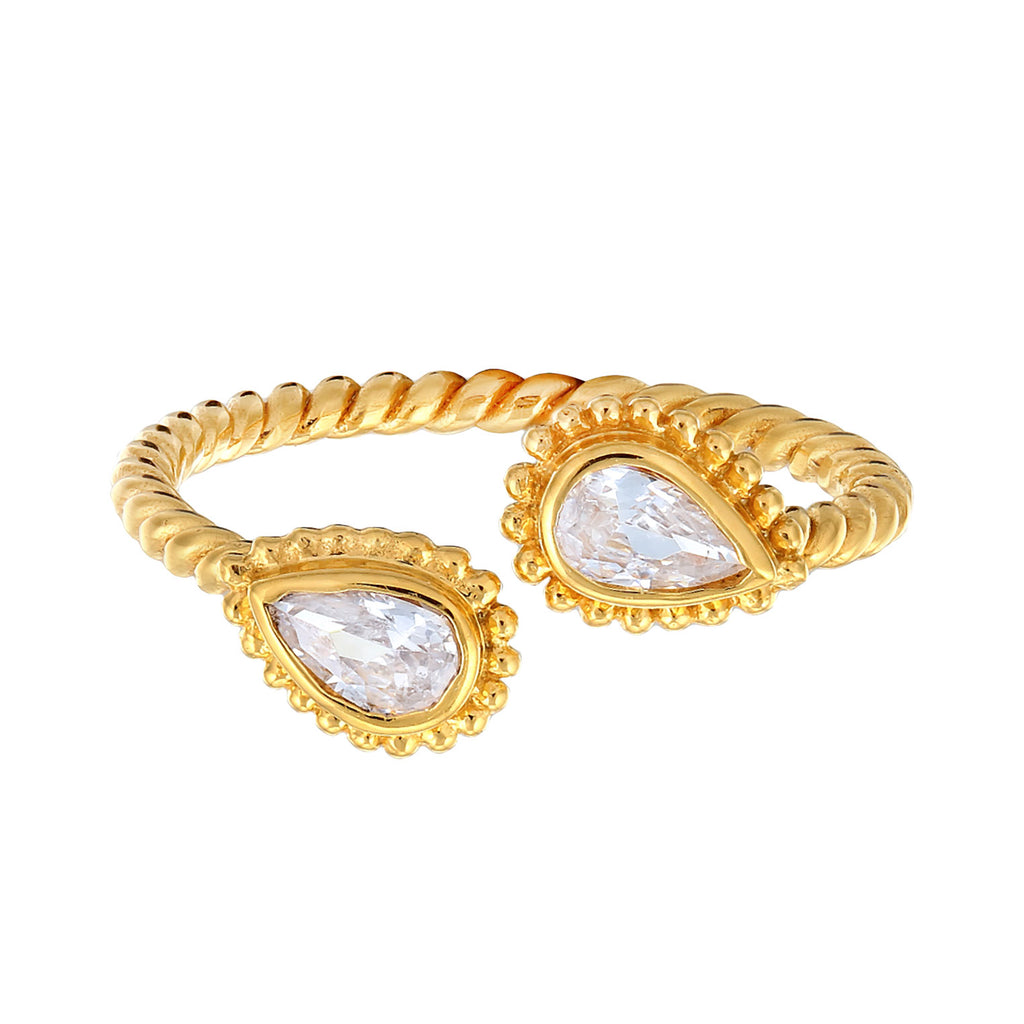 Gold - Elli | Ring Tropfen Gedreht | Zirkonia (Weiß) | 925er Sterling Silber vergoldet