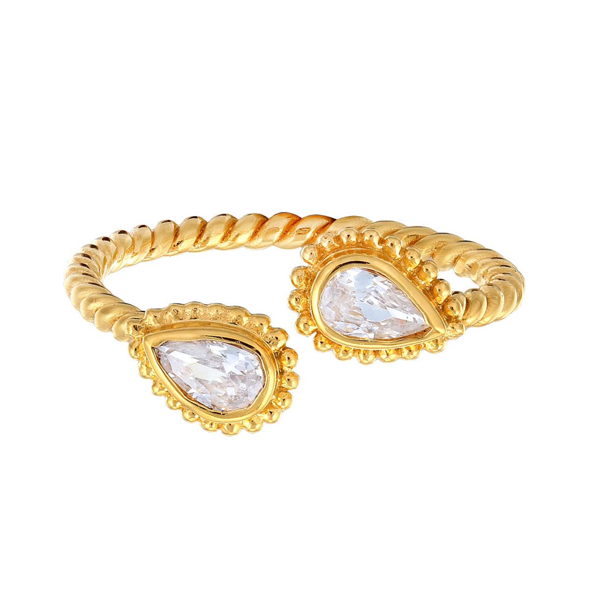 Gold - Elli | Ring Tropfen Gedreht | Zirkonia (Weiß) | 925er Sterling Silber vergoldet